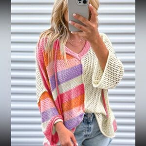 1105. Color block knit hooded sweater